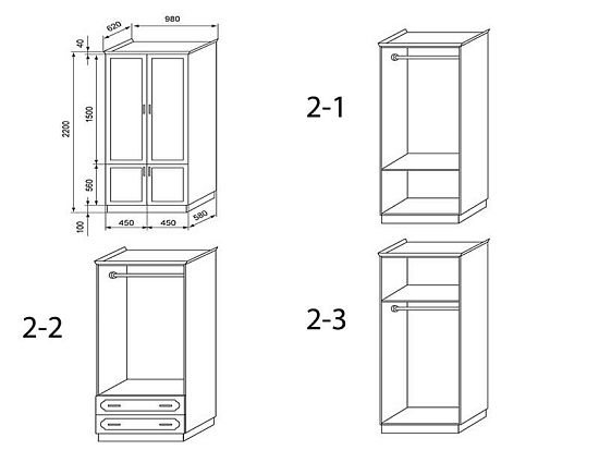 Шкаф №3 (бук/тополь), 2 створки 4 (фото)